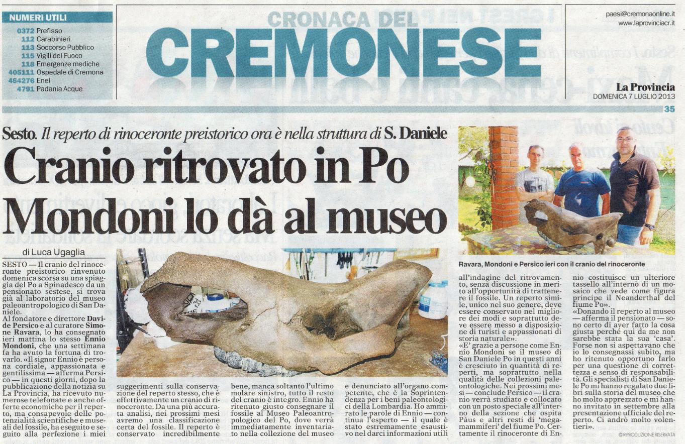 Cremona - Dal Po affiora il rinoceronte