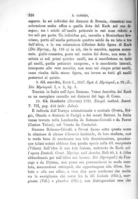 BROLEMANN  Glomeridae lombardi. Milano, 1880