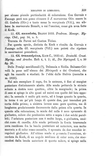 BROLEMANN  Glomeridae lombardi. Milano, 1880