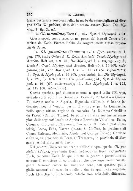 BROLEMANN  Glomeridae lombardi. Milano, 1880